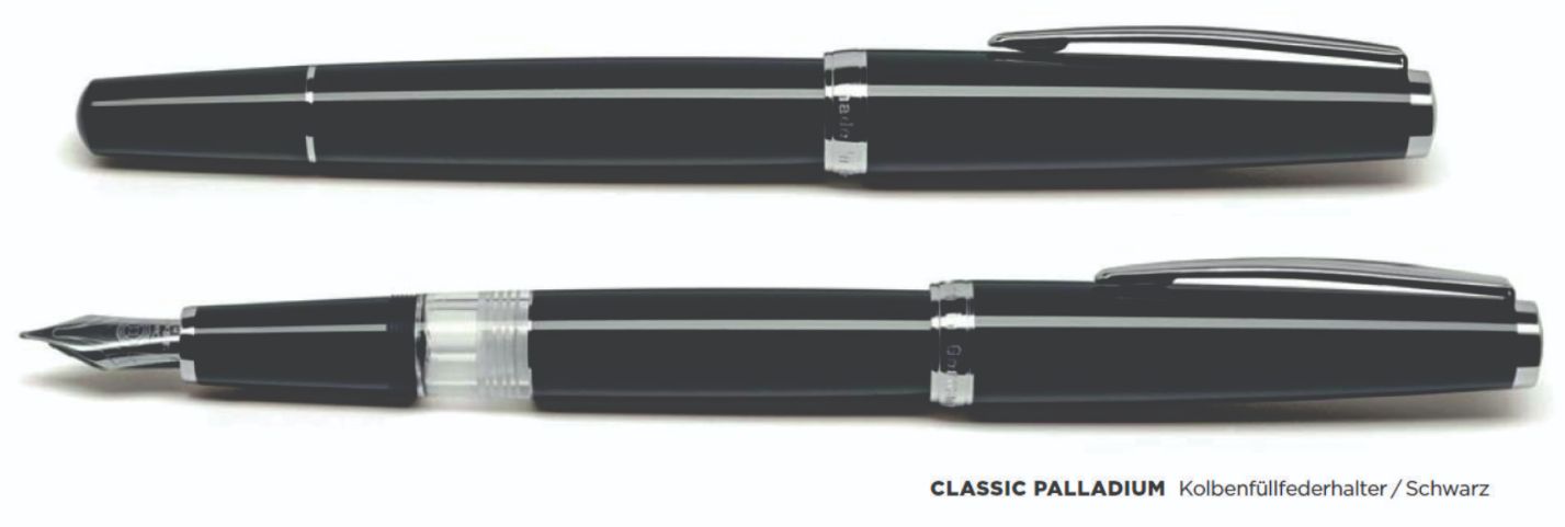 Cleo Pens CLASSIC PALLADIUM Kolbenfllfederhalter Schwarz Fountain Pen